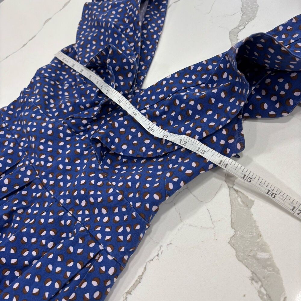 Kate Spade Dress Size 0 Mini V Neck Geo Dot Poplin Fit And Flare Blue - Picture 6 of 9
